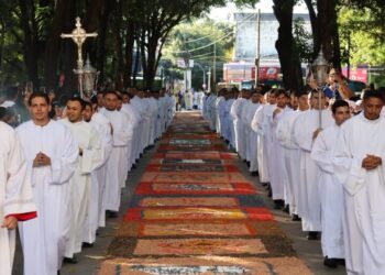 Tapete colorido e procissão marcam o dia de Corpus Christi em Teresina